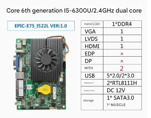 I5-6200u I5-6300u i7-6500u Motherboard 3.5" SBC IPC Mainboard industrial 3.5 inch with Quad Core DC-12V 6COM 2LAN LVDS VGA