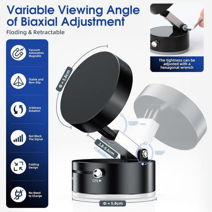 Vacuum Magnetic Phone Holder Stand – Foldable & Retractable Mount with Strong Magnetic Suction, Portable Phone Stand for Car, Mirror, Gym & Multi-Scene Use | Bubble-Free, Spotless Screen Design