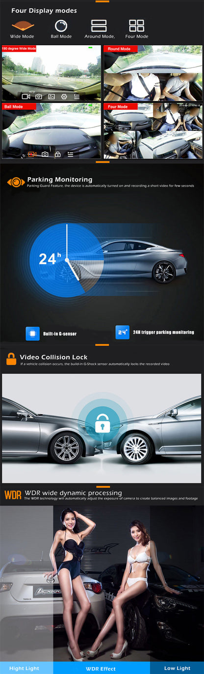 Cross-Border5Inch 360360-degree Dash Cam Front and Rear HD Dual Lens Parking24Hourly Reverse Image
