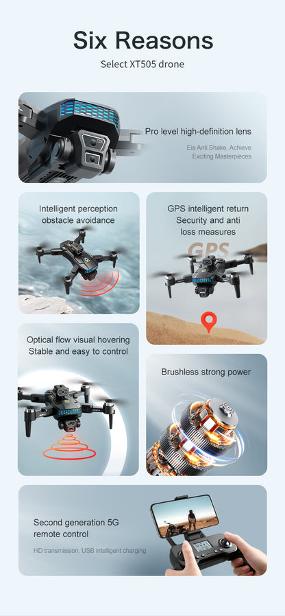 Cross-Border XT505Uav GPS Positioning Brushless Motor HD Dual Camera Aerial Photography Obstacle Avoidance Remote Control Aircraft Drone