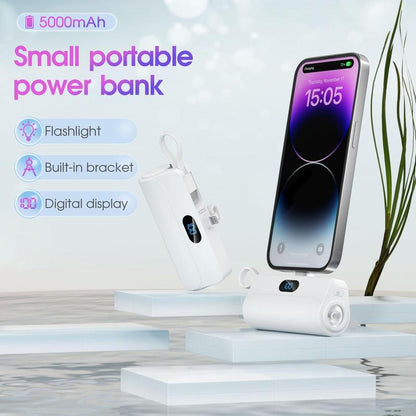 5000mAh Portable Mini Power Bank with Built-in Cables, Mobile Power Bank Charger with LED Digital Display & Flashlight, Suitable for iPhone 15/14/13, Galaxy S21 & More, Phone Accessories, Electronics Accessories
