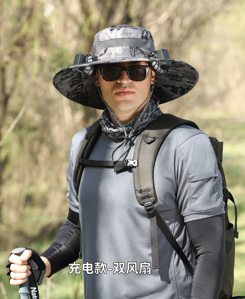Foreign Trade Hot Item Solar Hat Rechargeable Dual Fan Men's Fishing Fisherman Hat Outdoor Sun Hat Sun Protection Hat