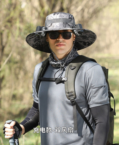 Foreign Trade Hot Item Solar Hat Rechargeable Dual Fan Men's Fishing Fisherman Hat Outdoor Sun Hat Sun Protection Hat