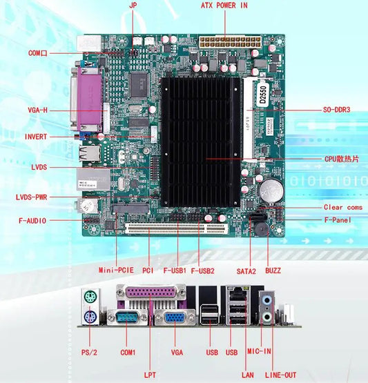 New Original Fanless Mini ITX Mainboard For Intel Atom D2550 CPU IPC SBC Embedded Motherboard Cedarview with 2*COM LAN LPT LVDS
