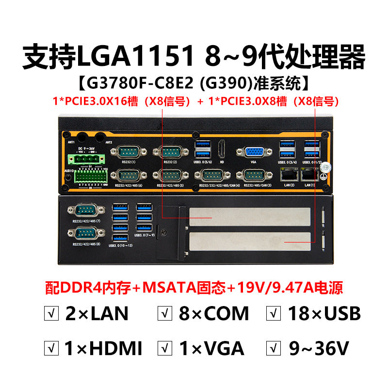 G37-C8E2 Dual Network 8 Serial Port Industrial Computer Dual PCIE Rail DIN Industrial Host Vision Industrial Computer