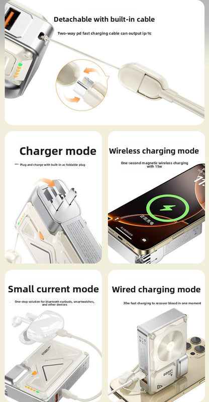 Power Bank AC Power Bank 35W Fast Charging with Built-in Cable Portable Power Supply Magnetic Wireless Charging Stand Multi-Function