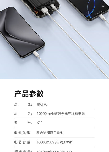 Magnetic Wireless Power Bank 5-in-1 Rechargeable Watch PD20w Fast Charging with Built-in Cable10000Ma Mobile Power Supply