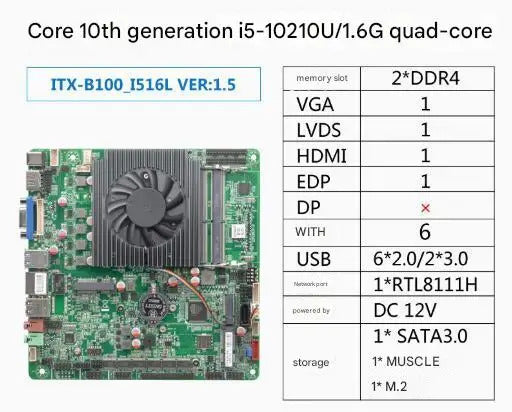 i5-10210u Mini-ITX Motherboard 10th Core Intel CPU IPC SBC Embedded Ultra-thin Mainboard with 6COM LAN DC12V DDR4 6USB LVDS EDP