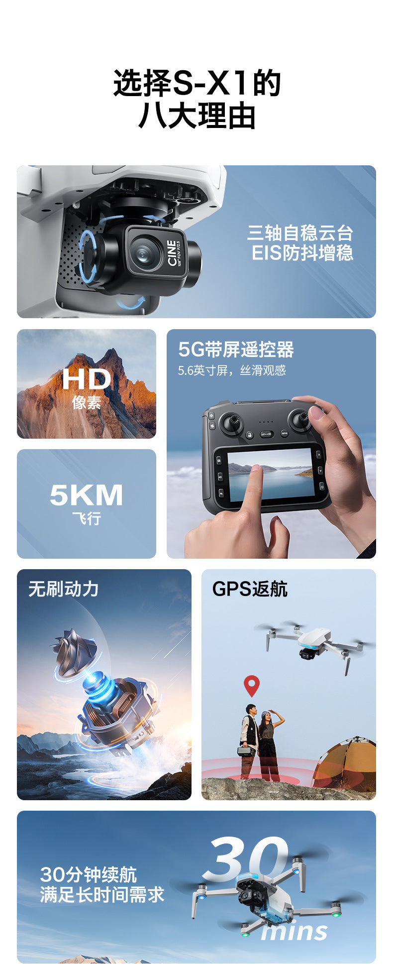 Cross-Border S-X1Drone Remote Control Belt5.9inch screen three-axis gimbal GPS Aerial Photography Four-Axis Remote Control Aircraft