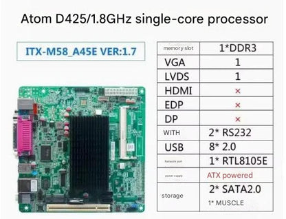 D425 Mini-ITX Motherboard New Original ATOM Intel CPU IPC SBC Embedded Mainboard with 2*COM 1*LAN LPT PS/2 For POS ATX power