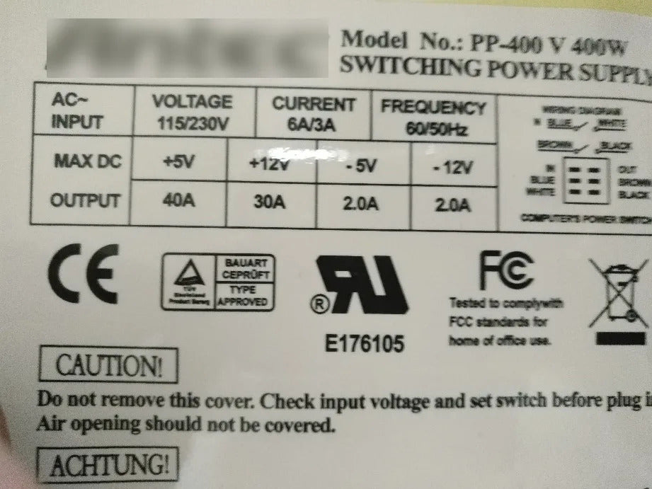 AT-400 Power supply  Power supply ( Input 115-220V AC ) Size 150x410x85mm \ cable 410mm with sata ide flopply Output Interface