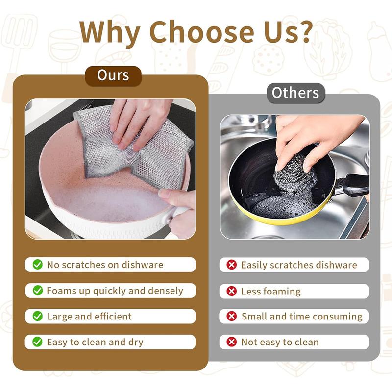 【Freeship】12-Pack Dishwashing Rags, Multipurpose Non-Scratch Wire Dishcloths for Wet and Dry Use,Reusable Wire Cleaning Cloths for Kitchen, Sinks.and Pans Silver Removable, Washable & More