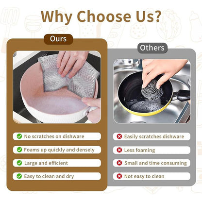 【Freeship】12-Pack Dishwashing Rags, Multipurpose Non-Scratch Wire Dishcloths for Wet and Dry Use,Reusable Wire Cleaning Cloths for Kitchen, Sinks.and Pans Silver Removable, Washable & More