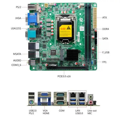 B250 B365 Motherboard Mini-ITX SBC IPC Mainboard Industrial Board Mini ITX Support 6/7/8/9th LGA1151 CPU 6*COM 2*LAN PS/2 VGA