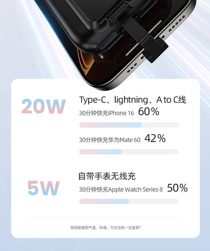 Magnetic Wireless Power Bank 5-in-1 Rechargeable Watch PD20w Fast Charging with Built-in Cable10000Ma Mobile Power Supply