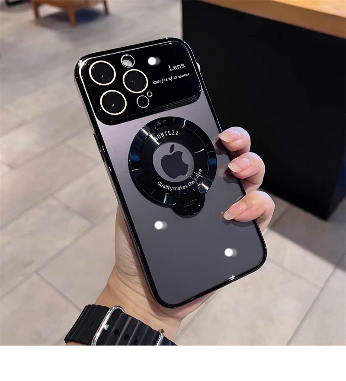 Suitable for iPhone 15 14 13 12 11 Pro Max Plus Transparent Magnifying Glass Phone Case Apple 14 Pro Max Window Magnetic Stand Protective Cover 13