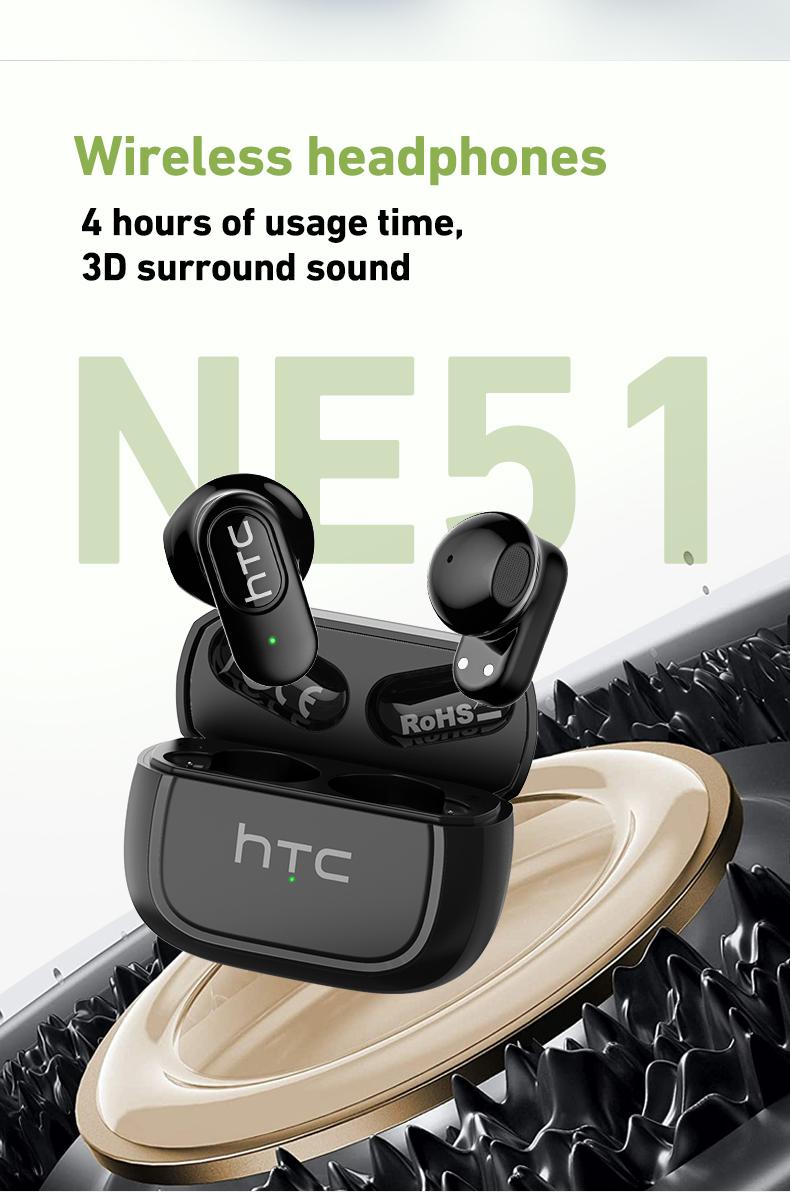 HTC NE51 Wireless Earbuds Bluetooth 6.0 Earphones Waterproof Wireless Earphones, Sports, Study and Audio Calls | Built in Microphone In Ear Earbuds, Gaming Bluetooth Headphones