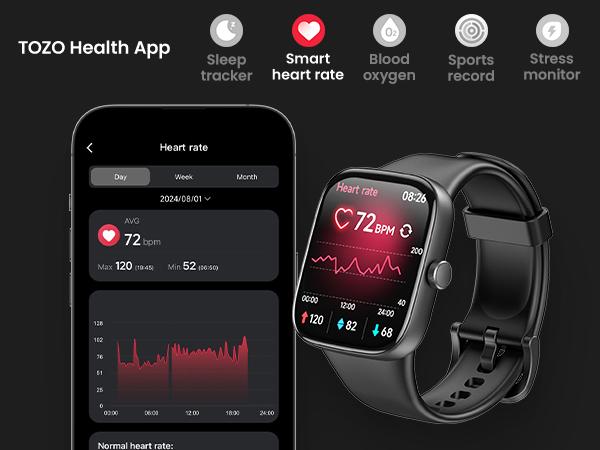 TOZO S7 Smartwatch Bluetooth Call 1.85”AMOLED Ultra HD Screen,Dynamic Dials Messages Push 100+ Sports Modes,Detect Human Health (Heart Rate,Blood Oxygen)with High Battery Life Touch Screen Watch Black
