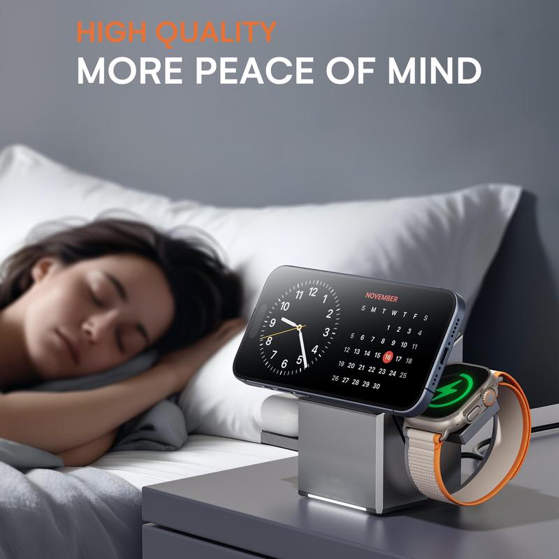 Three in one wireless charger, fast charging, Qi2 certified, suitable for iPhone, iWatch, AirPods headphone charging stations, touch pop-up charging, easy to carry wireless charger,Wireless Multi-Device Charging touch pop-up charging,Gifts,Mother's Day