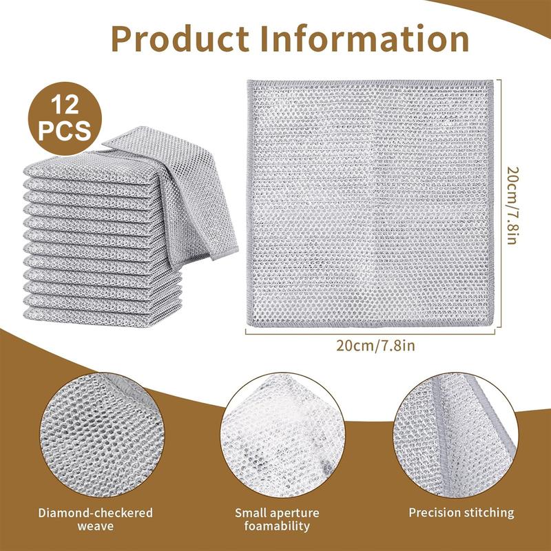 【Freeship】12-Pack Dishwashing Rags, Multipurpose Non-Scratch Wire Dishcloths for Wet and Dry Use,Reusable Wire Cleaning Cloths for Kitchen, Sinks.and Pans Silver Removable, Washable & More