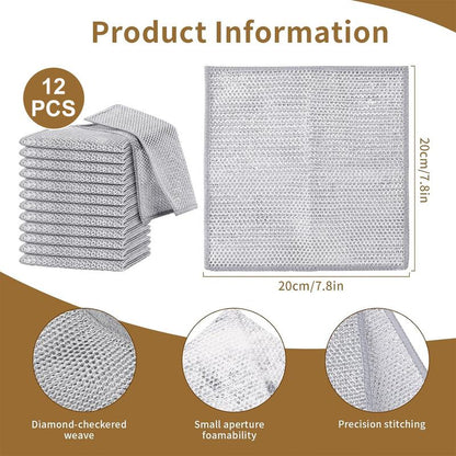 【Freeship】12-Pack Dishwashing Rags, Multipurpose Non-Scratch Wire Dishcloths for Wet and Dry Use,Reusable Wire Cleaning Cloths for Kitchen, Sinks.and Pans Silver Removable, Washable & More