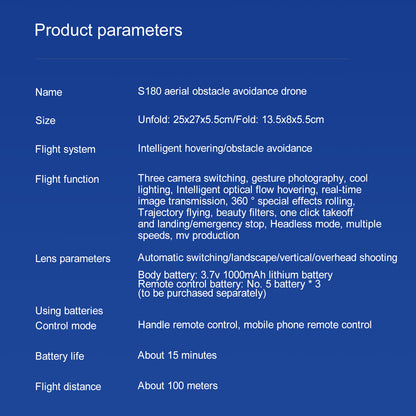 Cross-Border S180Drone Aerial Photography Electric Lens Obstacle Avoidance Brushless Motor Optical Flow Remote Control Aircraft Toy drone