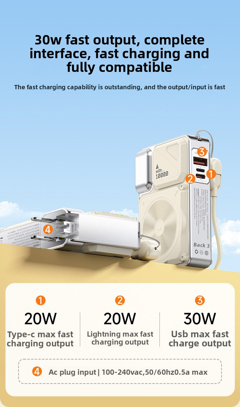 Power Bank AC Power Bank 35W Fast Charging with Built-in Cable Portable Power Supply Magnetic Wireless Charging Stand Multi-Function