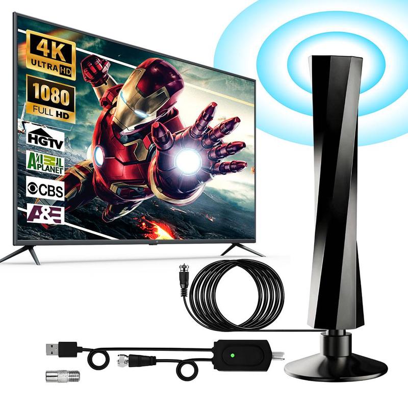 HDTV Antenna, Long Range Indoor TV Antenna, Digital Antenna Amplifier Signal Booster, Supports 4K 1080p, Smart TV Free Local Channels