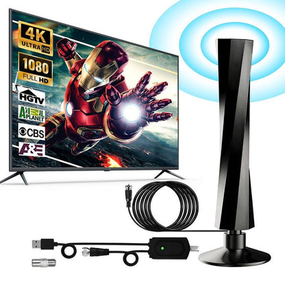HDTV Antenna, Long Range Indoor TV Antenna, Digital Antenna Amplifier Signal Booster, Supports 4K 1080p, Smart TV Free Local Channels