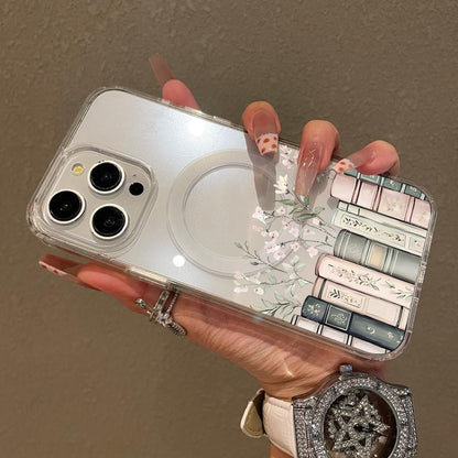 Soft Girl Magnetic Case for iPhone11/12/13/14/15/16/17/promax, Floral Bookshelf Lightweight, Drop-Proof, MagSafe Compatible | Perfect for Teen Girls