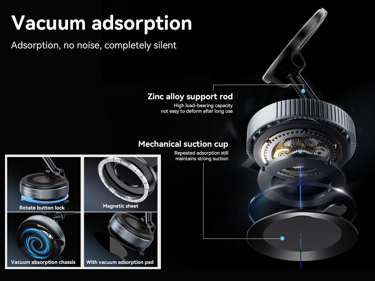 Upgraded Magnetic Phone Holder,Unpowered Version 360° Rotatable Adjustable and Foldable Magnetic & Vacuum Adsorption Car Holder, No Noise for iPhone & Android