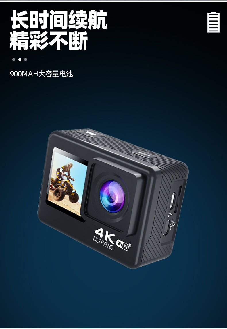 Cross-Border4k Action Camera HD Dual Screen wifi Outdoor sports wireless shooting head-mounted cycling camera factory