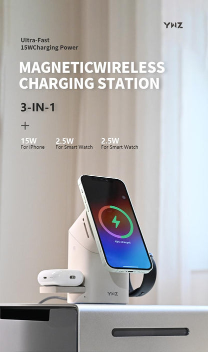 Three in one wireless charger, fast charging, Qi2 certified, suitable for iPhone, iWatch, AirPods headphone charging stations, touch pop-up charging, easy to carry wireless charger,Wireless Multi-Device Charging touch pop-up charging,Gifts,Mother's Day