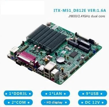 J1900 J1800 Motherboard Mini-ITX SBC IPC Mainboard industrial Fanless Board Mini ITX with ATOM Quad Core DC-12V COM LAN LVDS VGA
