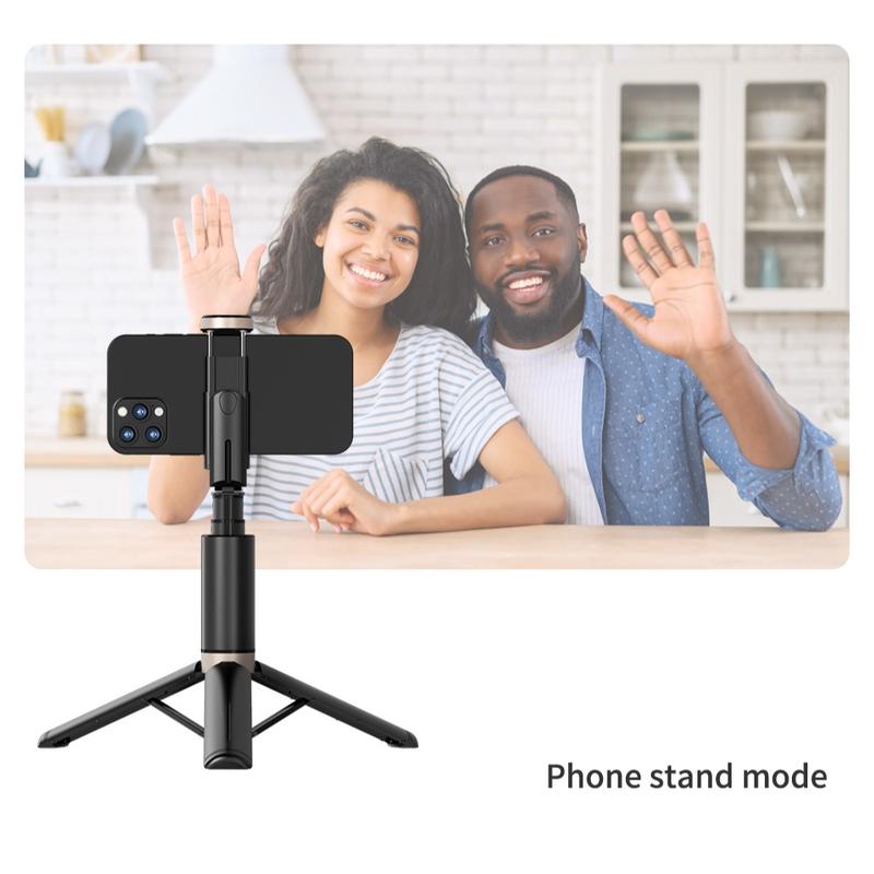 HANENO Portable Selfie Stick Tripod with Remote Bluetooth, Telescopic Design for iPhone, Upgraded Tripod for Travel and Recording Vlogging Kit Camera Stabilizer Electronic Gadgets Aluminum Android Cellphone Smartphone Tk Q12 Black