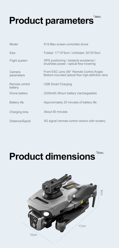 Cross-Border K19 MAX Drone with screen control brushless motor for high-definition aerial photography GPS Intelligent Positioning Remote Control Drone