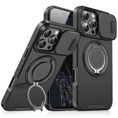 For iPhone 16 Pro Max 15 14 13 12 11 Magnetic Ring Stand Case w/Slide Lens Cover 360 Rotated Ring Kickstand Holder Military Grade Shock proof Slide Camera Protective Cover Phone Case