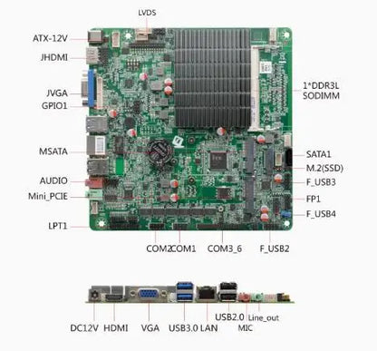 J3455 Mini-ITX Motherboard Celeron Intel CPU IPC SBC Embedded Fanless Ultra-thin Mainboard with COM LAN LPT DC-12V DDR3L LVDS