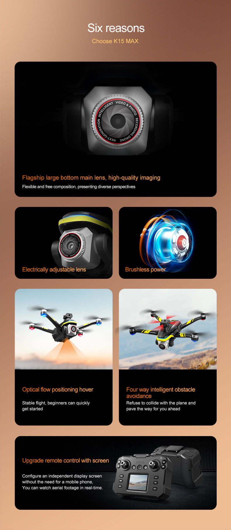 Cross-Border K15Drone remote control with screen brushless long battery life remote aircraft with obstacle avoidance High-Definition Aerial Drone