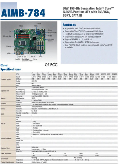 AIMB-784 REV.A1 100% Test OK Original IPC Mainboard AIMB-784G2 Q87 ATX Industrial Motherboard 4*PCI 2*LAN 6*COM With CPU RAM