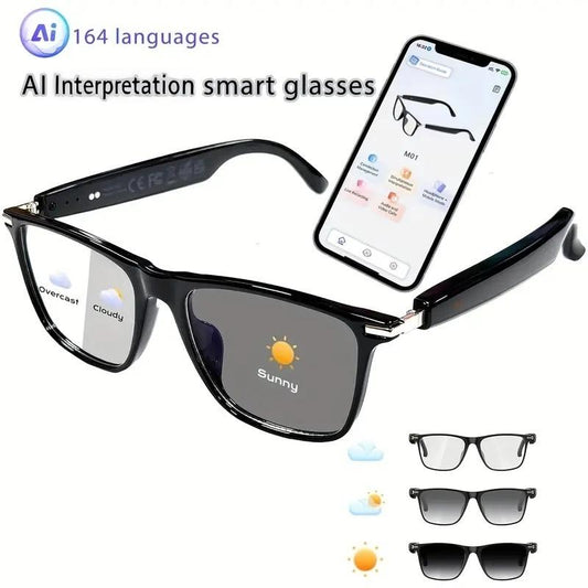 AI Interpretation Smart Glasses,160 Languages, Chat GPT,Audio Glasses for Men And Women,Microphone And Speaker, HD Voice Calls And HIFI Music Quality,Hands-Free Calling,Color Changing Lens, Suitable for  Riding,Driving,Travel,Black Friday & Cyber Monday