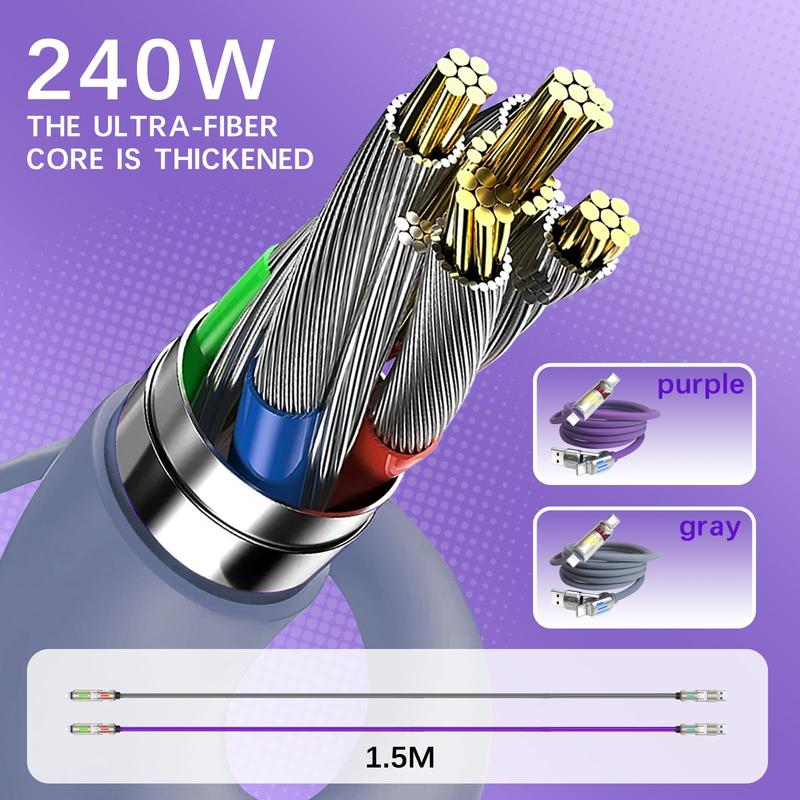 [Buy 1 Get 1 Free] 6.6ft  4-in-1 Multi USB Charging Cable with USB A,Type C,Lightning-MAX240W Fast Charging & Data Sync for iPhone16/15,iPad Pro, Samsung & Laptops fast charger usb cable 4-in-1 fast Breathing Light  -max 1 usb-c data 4 1 charging cable