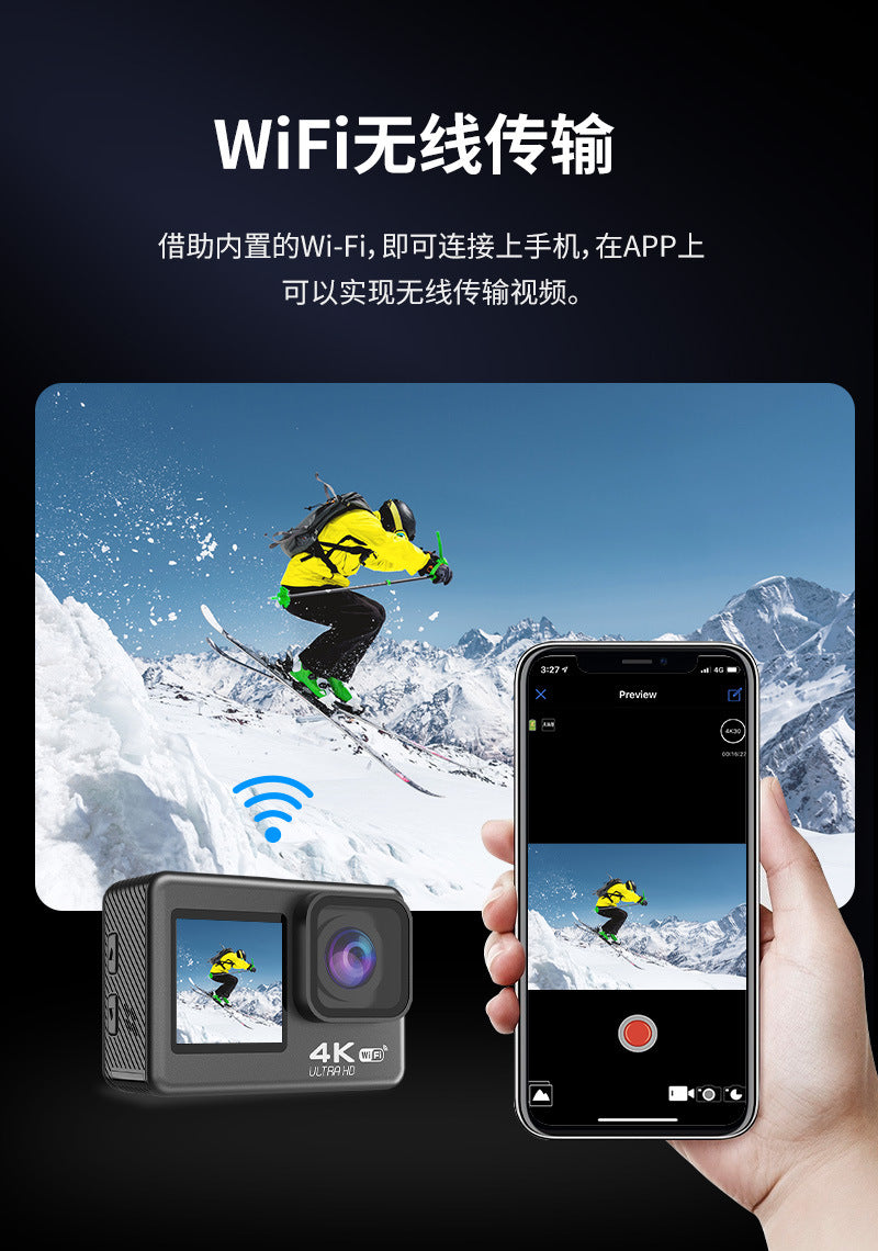 Cross-Border4k Waterproof Sports Camera HD Outdoor Shooting Cycling Underwater Helmet Camera Sports Camera Factory