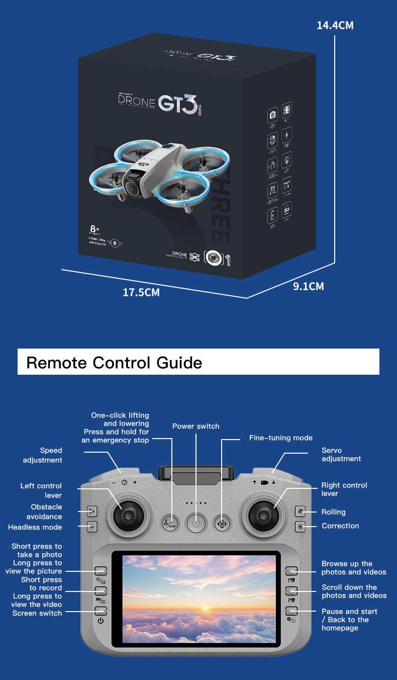 Cross-Border GT3Drone Remote Control with Screen Optical Flow Positioning Electric Lens Quadcopter Remote Control Aircraft Toy