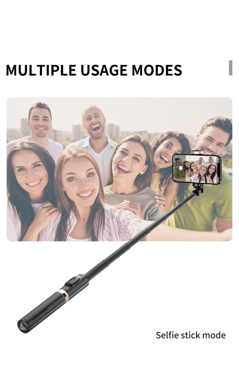 HANENO Portable Selfie Stick Tripod with Remote Bluetooth, Telescopic Design for iPhone, Upgraded Tripod for Travel and Recording Vlogging Kit Camera Stabilizer Electronic Gadgets Aluminum Android Cellphone Smartphone Tk Q12 Black