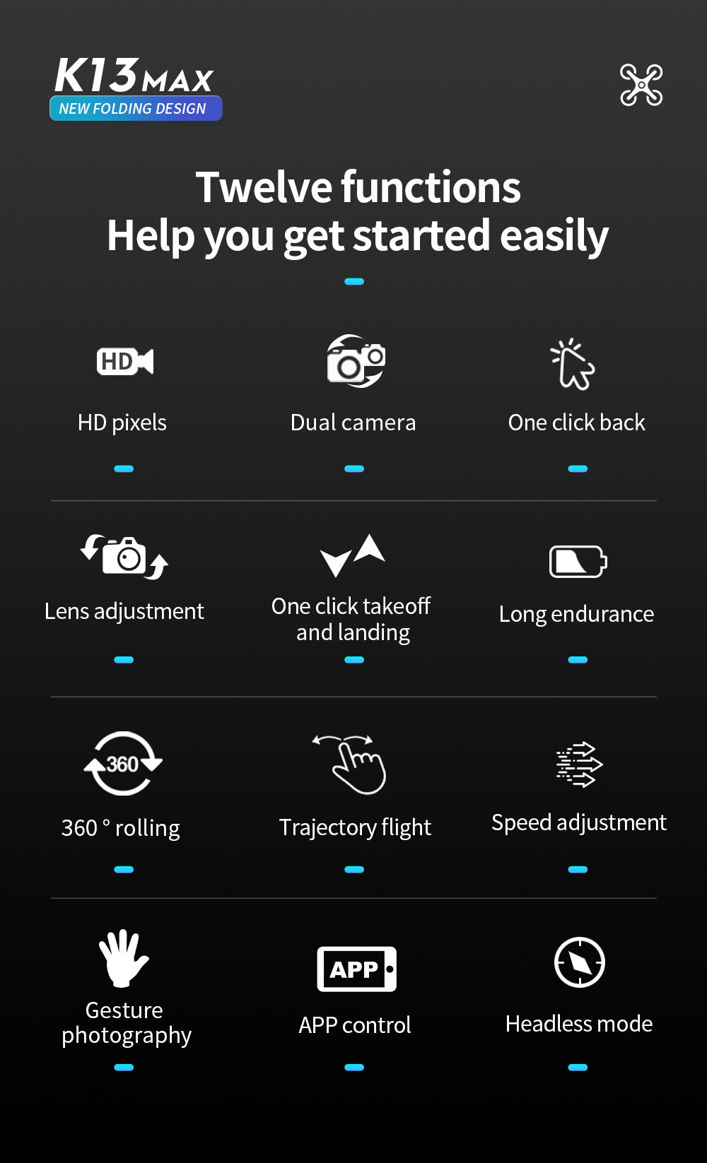 Cross-Border K13MAX Foldable Drone HD Dual Camera Aerial Photography Altitude Hold Quadcopter Remote Control Aircraft Drone