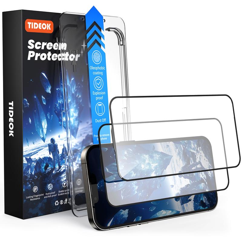 TIDEOK 2 Pack Screen Protector for iPhone 16/15/14/13-10s Fast Install, 9H Hardness, Auto Dust Removal, Bubble-Free, HD Clear, Anti-Spy & Anti-Fingerprint