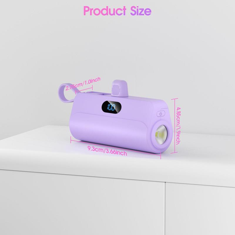 5000mAh Portable Mini Power Bank with Built-in Cables, Mobile Power Bank Charger with LED Digital Display & Flashlight, Suitable for iPhone 15/14/13, Galaxy S21 & More, Phone Accessories, Electronics Accessories
