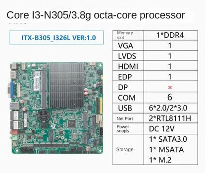 i3-N305 N100 Mini-ITX Motherboard Core Intel CPU IPC SBC Embedded Fanless Ultra-thin Mainboard with COM LPT DC-12V DDR4 EDP