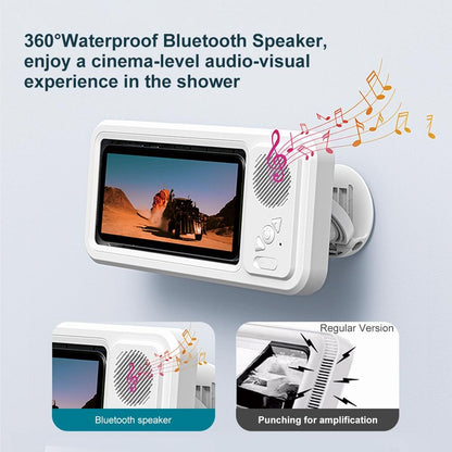 Waterproof Bluetooth-compatible Speaker with 360° Rotating Touch Screen, Shower TV-like Phone Mount for Video Viewing, Music & Bath Time in Bathroom, Kitchen & Pool, Waterproof Wireless Speaker